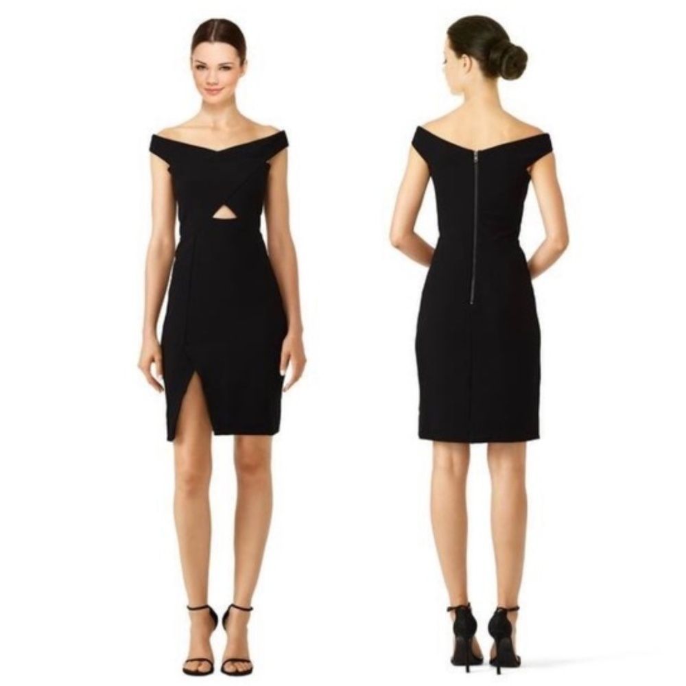 Parker Black Off-Shoulder Cap Sleeve Sheath Mini Dress